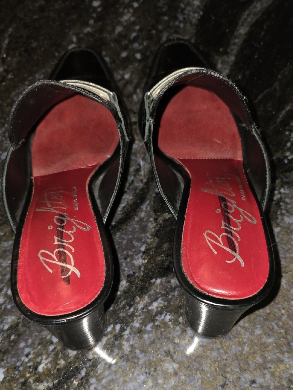 Brighton Black Made In Italy Leather Slip-On Mules with Silver Accent - Picture 4 of 10